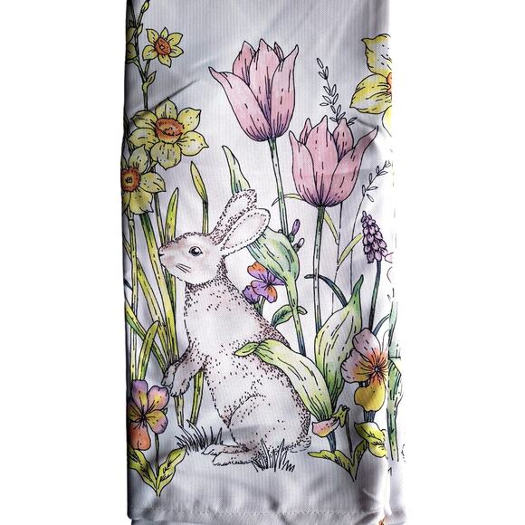 RACHEL ASHWELL Spring Easter Bunny Rabbit 60 x 120" Floral Tulips Tablecloth NEW - Picture 5 of 9